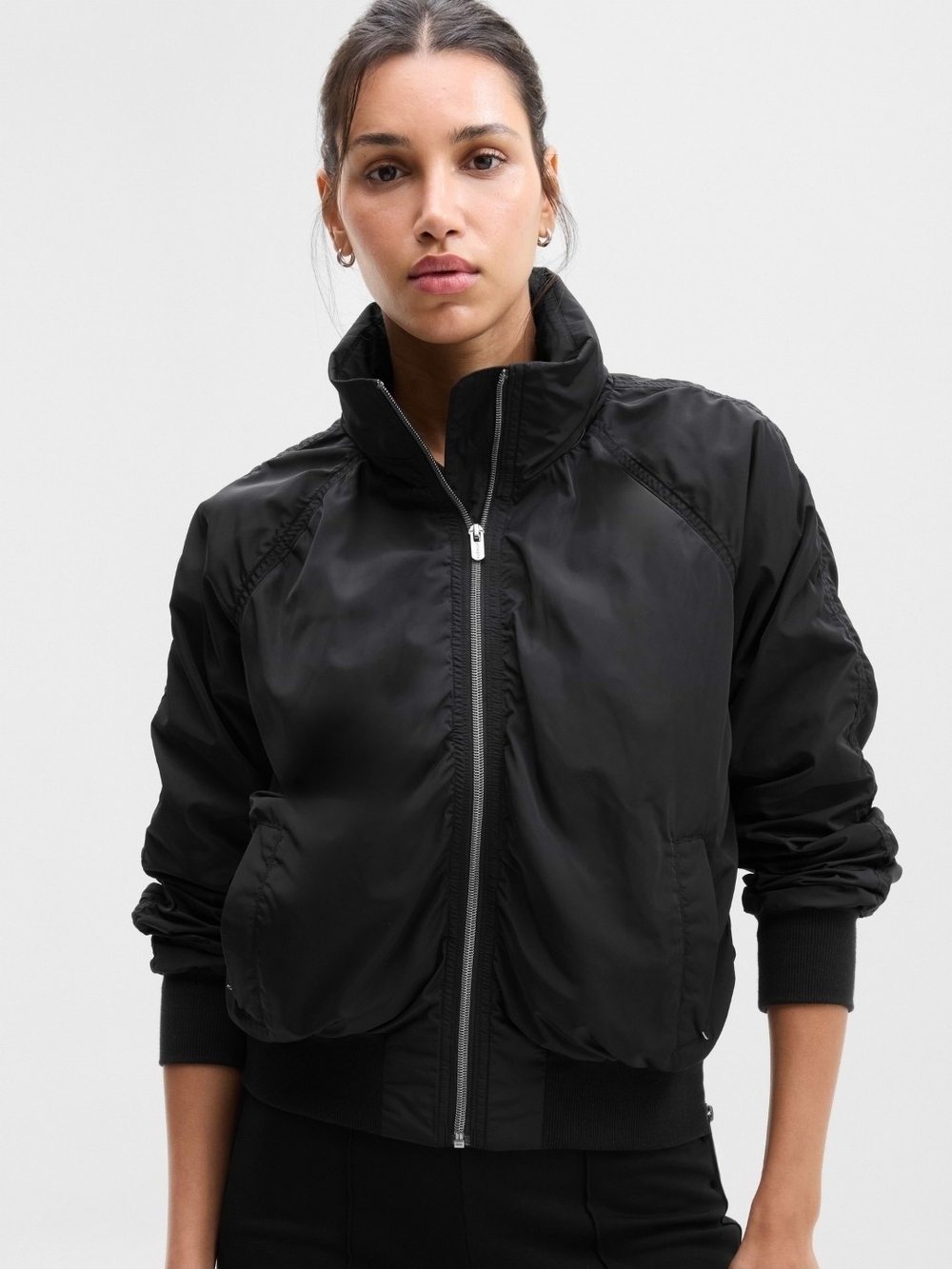 NWT Athleta Jetset Bomber Jacket Black Water Repellant Size S
